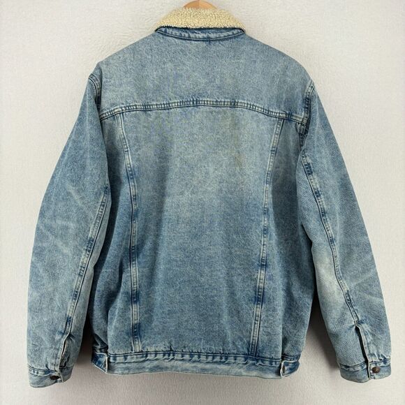 GAP DENIM Jacket Mens XL Trucker Sherpa Fleece Snap Front Cotton Light Wash Blue - Picture 3 of 14